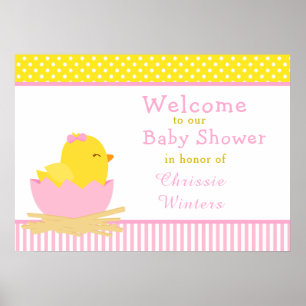 Roze en Geel Meisje Chick Baby shower Party Poster