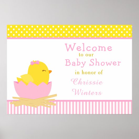 Roze en Geel Meisje Chick Baby shower Party Poster (Voorkant)