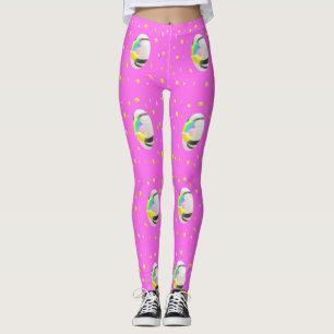 Roze en geel met een wereldbol knap leggings