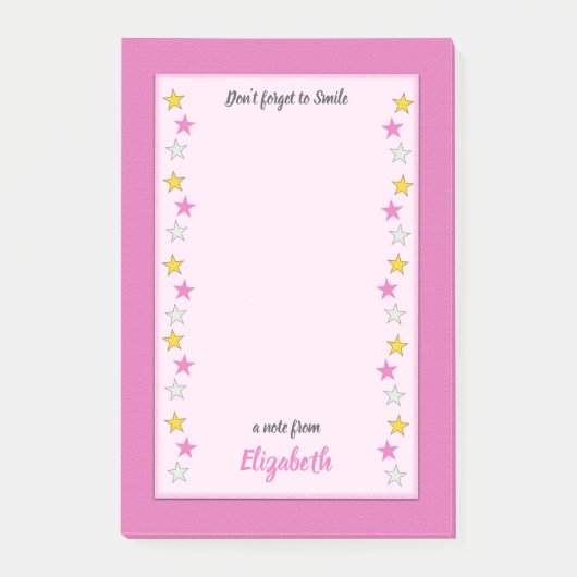 Roze en geel met sterren en naam post-it® notes (Voorkant)