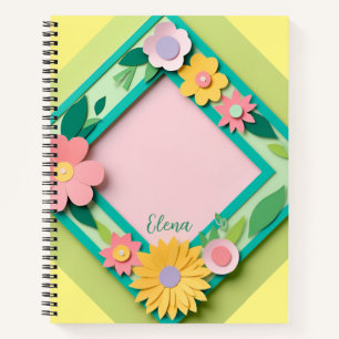 Roze en Geel Papier Bloemen Custom Notitieboek