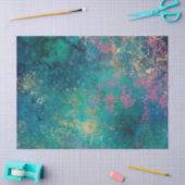 Roze en geel plaatje op groene ontkoppeling tissuepapier (Craft)