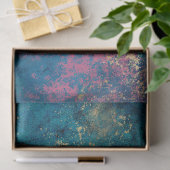 Roze en geel plaatje op groene ontkoppeling tissuepapier (Geschenk)