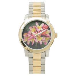 Roze en Geel Plumeria Bloemen Two-Tone Horloge