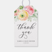 Roze en Geel Ranunculus Baby shower Dank u Cadeaulabel (Achterkant)