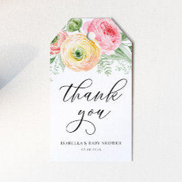Roze en Geel Ranunculus Baby shower Dank u Cadeaulabel