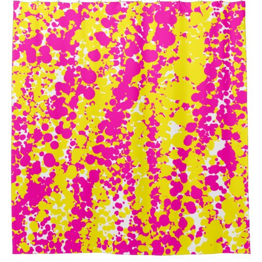 Roze en geel spatpatroon douchegordijn (Voorkant)