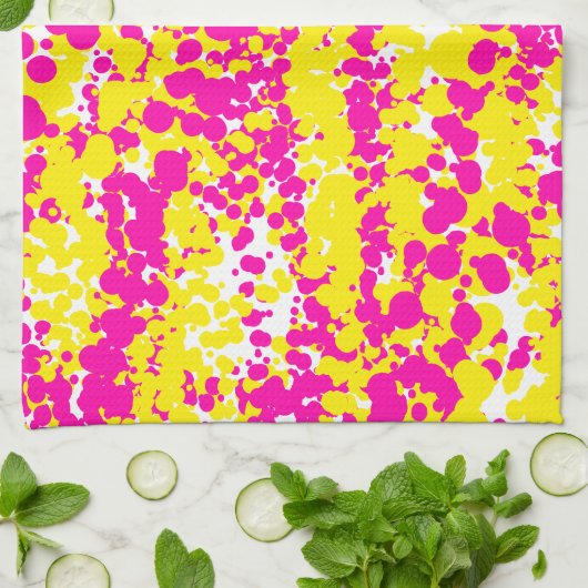 Roze en geel spatpatroon theedoek (Gevouwen)