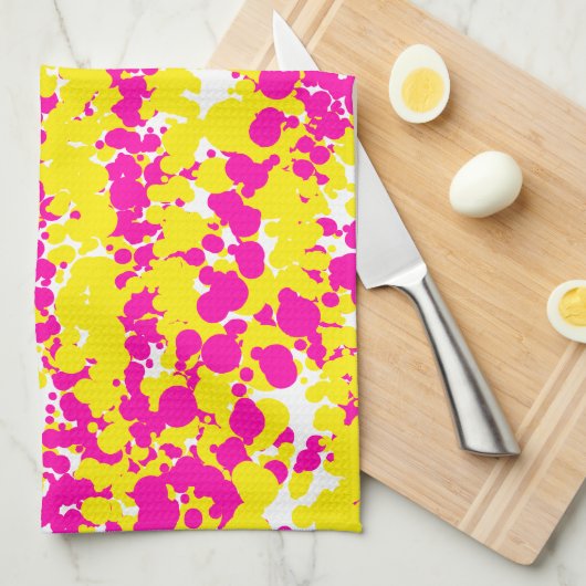 Roze en geel spatpatroon theedoek (Quarter Fold)