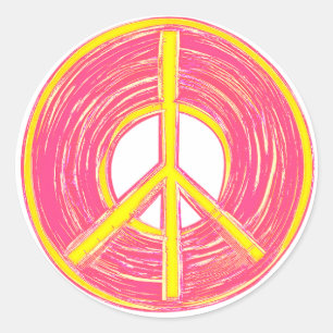  Roze en Geel Vredesbord Ronde Sticker
