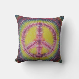 Roze en Geel Vredesteken Tie Dye Kussen