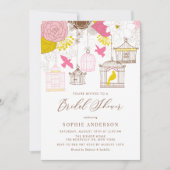 Roze en Geel Whimsical Birdcages Vrijgezellenfeest Kaart (Voorkant)