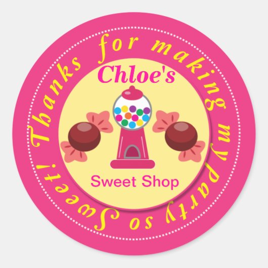 Roze en Geel Whimsical Gumball Party Sticker (Voorkant)