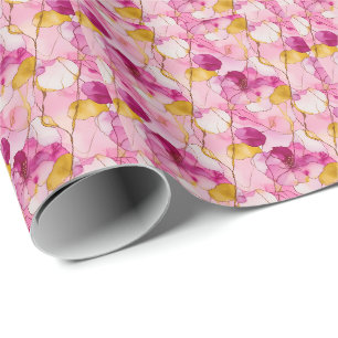 Roze en gele abstracte botanische alcoholinkt cadeaupapier