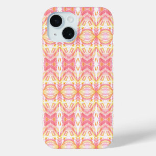 Roze en gele Abstracte Kaleidope Afdrukdoos iPhone 15 Case