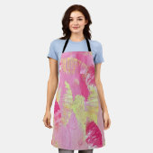Roze en Gele Abstracte Kunst All-Over Print Schort (Gedragen)