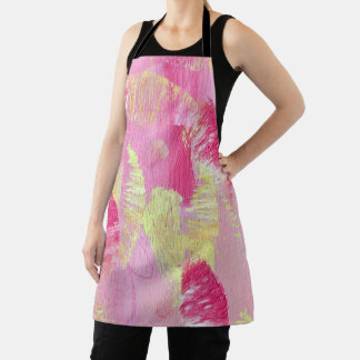 Roze en Gele Abstracte Kunst All-Over Print Schort