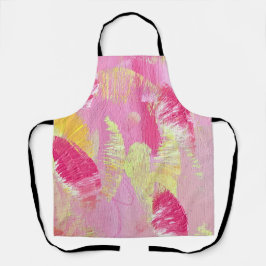 Roze en Gele Abstracte Kunst All-Over Print Schort
