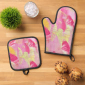 Roze en Gele Abstracte Kunst Ovenwant & Pannenlap Set (Top down)