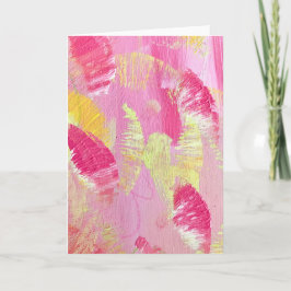 Roze en Gele Abstracte Kunst Vouwkaart Notitiekaartje