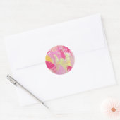 Roze en Gele Abstracte Kunststicker Ronde Sticker (Envelop)