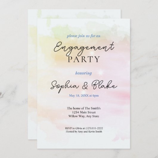 Roze en gele Abstracte Waterverf Kaart (Voorkant / Achterkant)