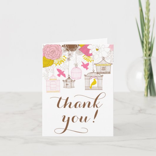 Roze en Gele Birdcages Spring Floral bedankt (Voorkant)