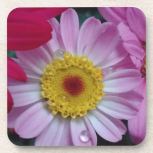 Roze en gele bloem bier onderzetter