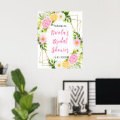 Roze en Gele Bloem Bruiloft Feest Welkom Poster (Thuiskantoor)