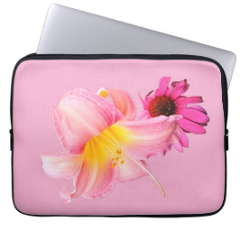 Roze en gele bloem laptop sleeve