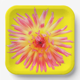Roze en gele bloem papieren bordje