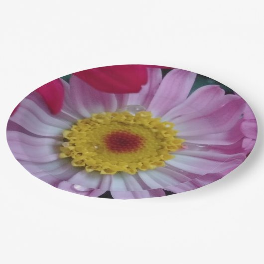 Roze en gele bloem papieren bordje (Gekanteld)