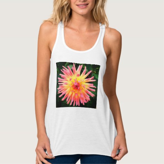 Roze en gele bloem tanktop (Voorkant)