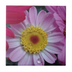 Roze en gele bloem tegeltje