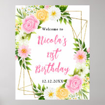 Roze en Gele Bloem Verjaardags Welkom