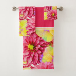 Roze en gele bloemen bad handdoek