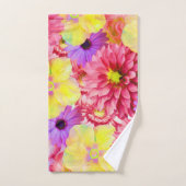 Roze en gele bloemen bad handdoek (Handdoek)