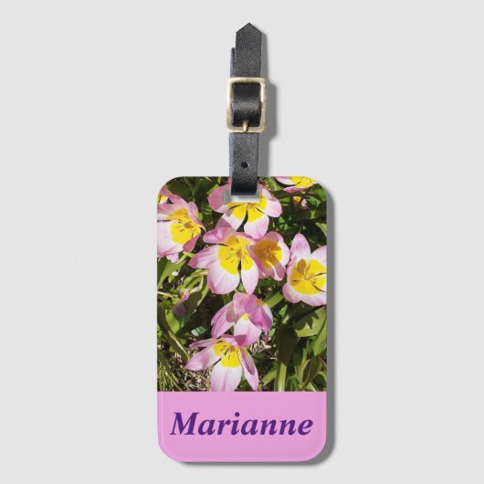 Roze en gele bloemen bagagelabel (Voorkant (verticaal))