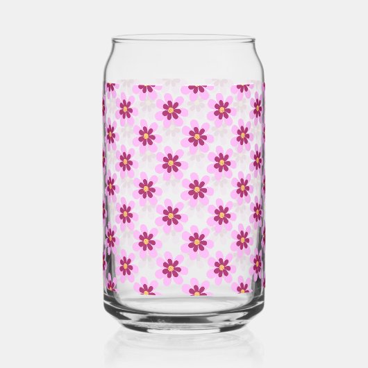 Roze en gele bloemen blikvorm glas (Voorkant)