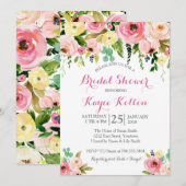 Roze en gele bloemen Bridal Shower Invitation Kaart (Voorkant / Achterkant)