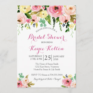 Roze en gele bloemen Bridal Shower Invitation Kaart