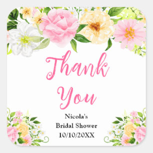 Roze en Gele Bloemen Bruidsdouche Bedankt Vierkante Sticker