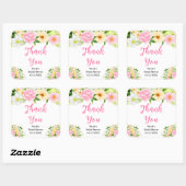 Roze en Gele Bloemen Bruidsfeest Bedankt Vierkante Sticker (Vel)