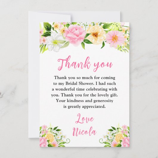 Roze en Gele Bloemen Bruiloft Feest Bedankkaart (Voorkant)