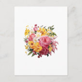 Roze en Gele Bloemen Bruiloft Gast Details Informatiekaartje (Achterkant)