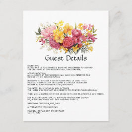Roze en Gele Bloemen Bruiloft Gast Details Informatiekaartje