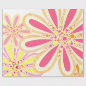 Roze en gele bloemen cadeaupapier (Vlak)