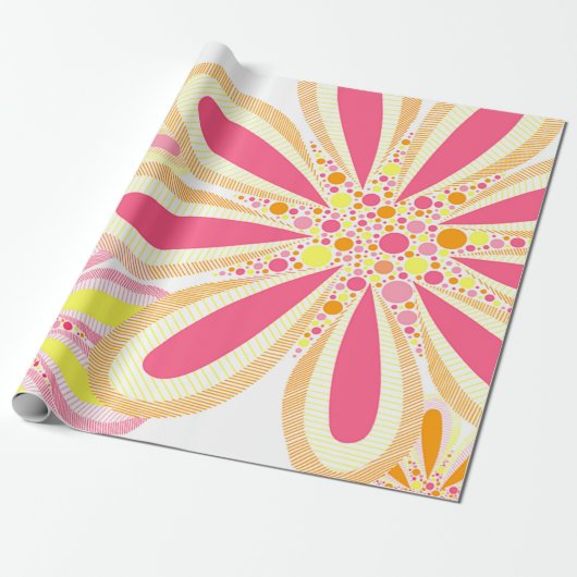 Roze en gele bloemen cadeaupapier (Uitgerold)