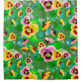 Roze en gele bloemen douchegordijn (Voorkant)