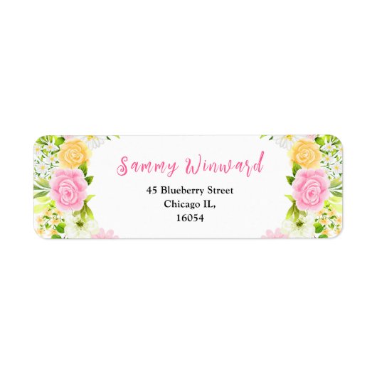 Roze en Gele Bloemen en Foliage Vrijgezellenfeest Etiket (Voorkant)